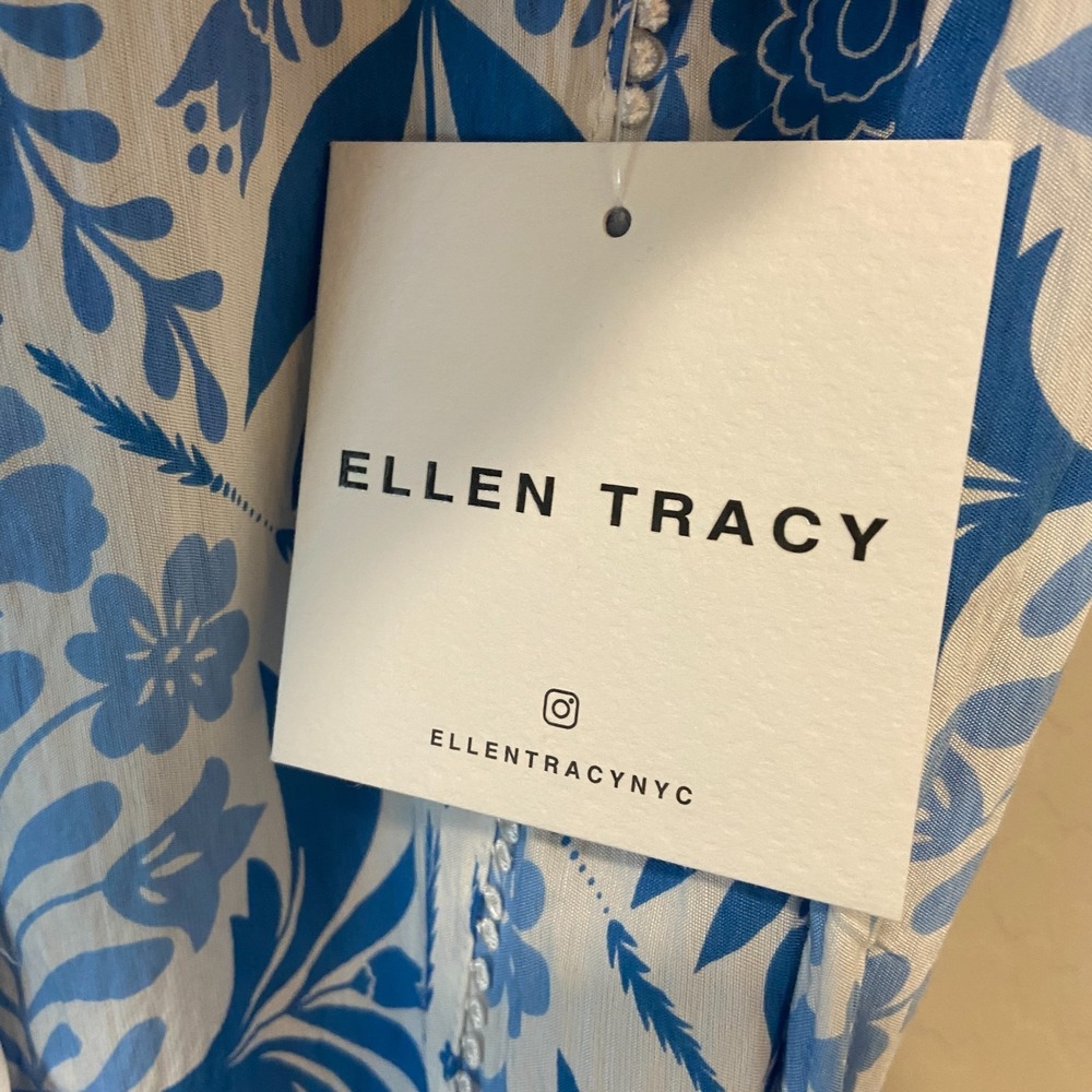NWT Ellen Tracy Blue Vintage Floral Fit & Flare Dress Cap Sleeve Button Front M - Picture 12 of 16